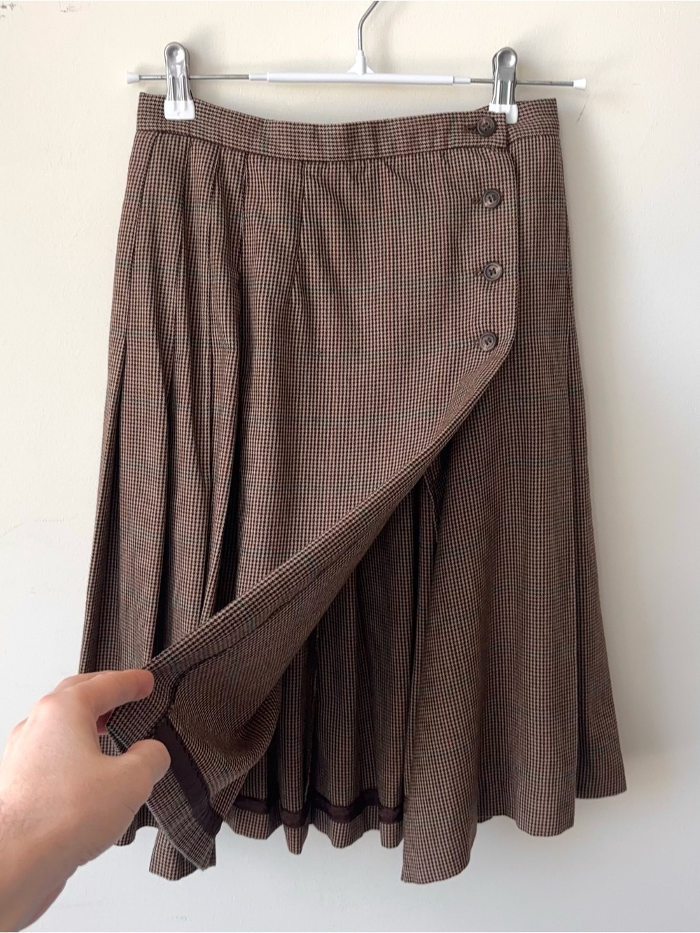 Vintage Ralph Lauren Blue Label 100% Wool Houndstooth Skirt Sz 8 Pleated MiUSA - Picture 7 of 16